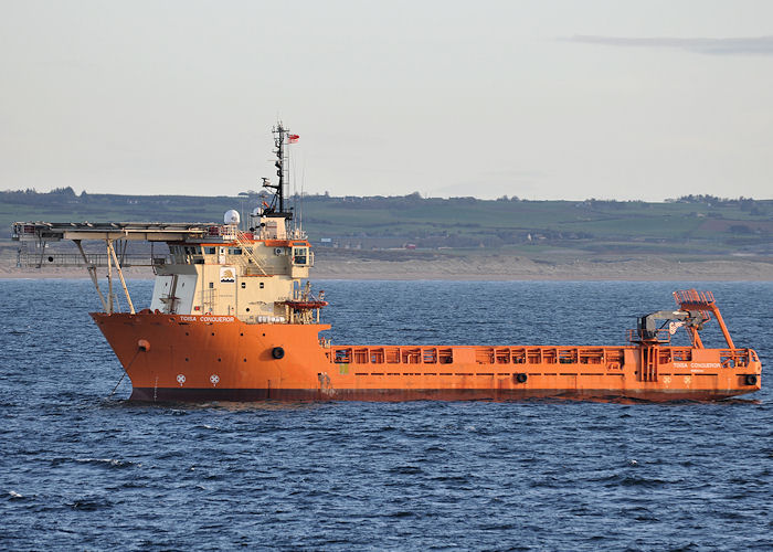 Photograph of the vessel  Toisa Conqueror pictured at anchor in Aberdeen Bay on 13th May 2013