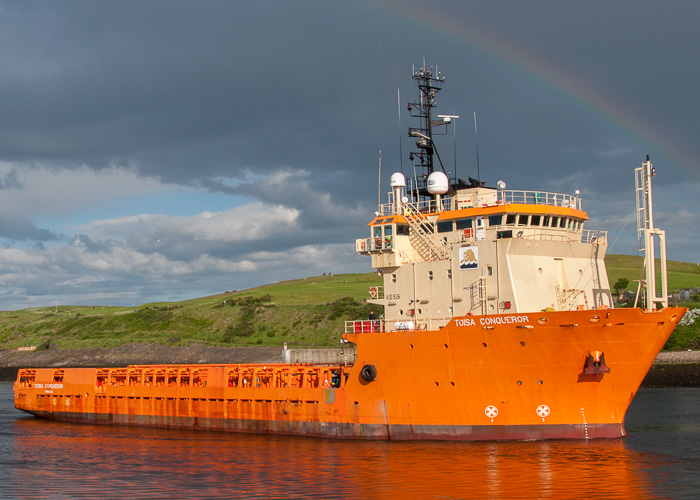 Photograph of the vessel  Toisa Conqueror pictured arriving at Aberdeen on 11th June 2014