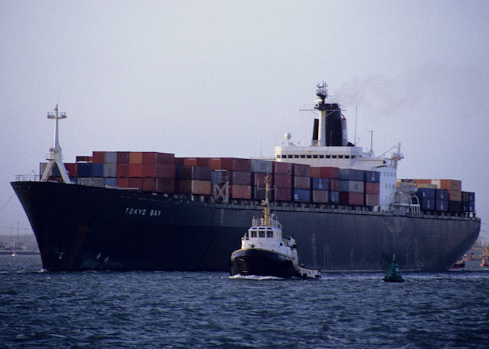 Photograph of the vessel  Tokyo Bay pictured departing Southampton on 5th January 1991