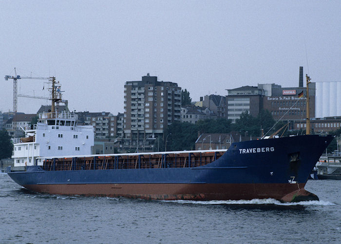 Photograph of the vessel  Traveberg pictured arriving in Hamburg on 23rd August 1995