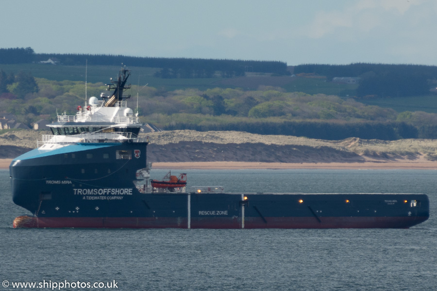 Photograph of the vessel  Troms Mira pictured at anchor in Aberdeen Bay on 17th May 2015