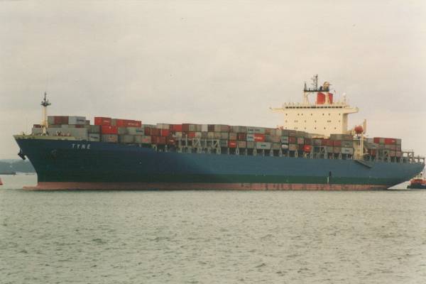 Photograph of the vessel  Tyne pictured departing Southampton on 6th February 1998