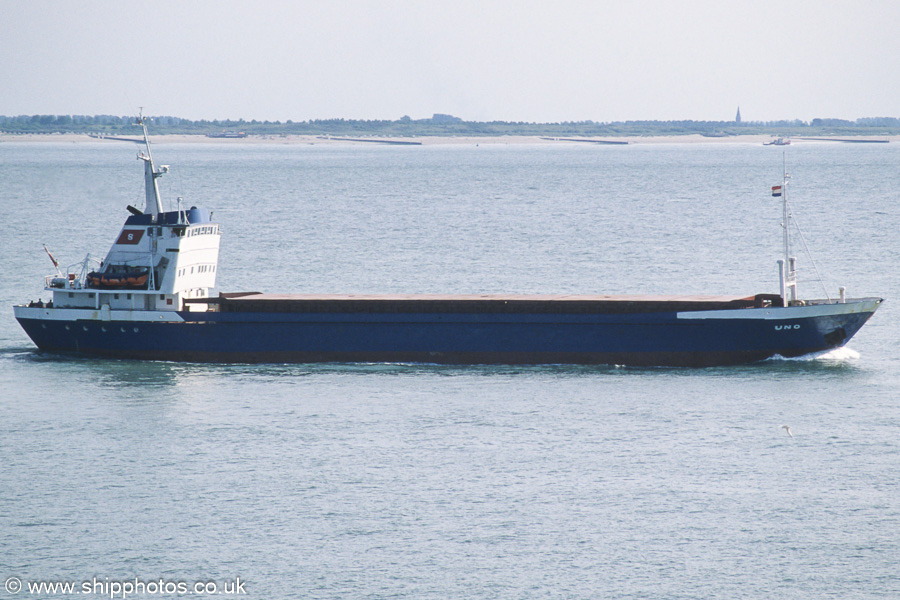 Photograph of the vessel  Uno pictured on the Westerschelde passing Vlissingen on 21st June 2002