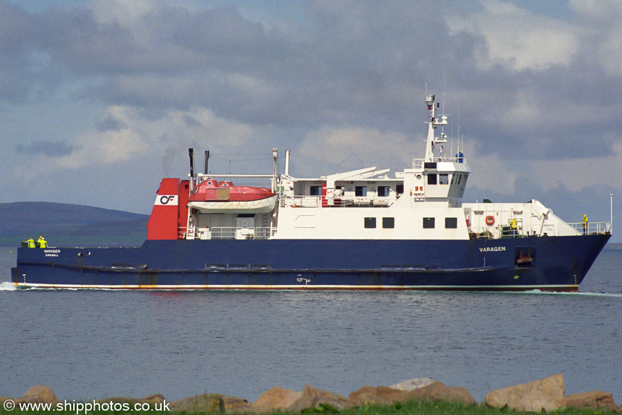 Photograph of the vessel  Varagen pictured departing Kirkwall on 9th May 2003