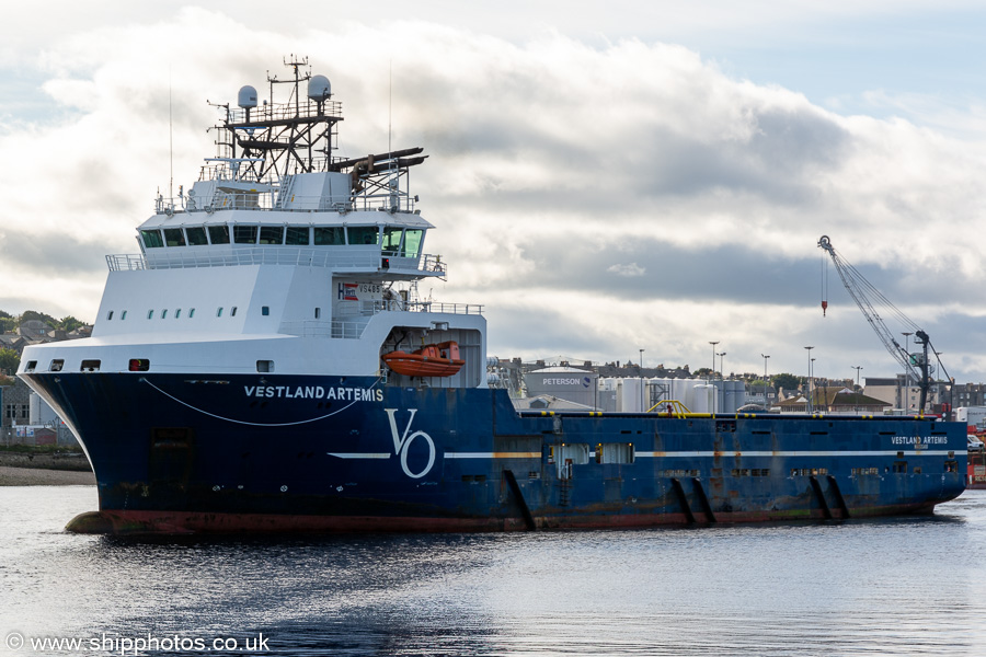 Photograph of the vessel  Vestland Artemis pictured departing Aberdeen on 12th October 2021