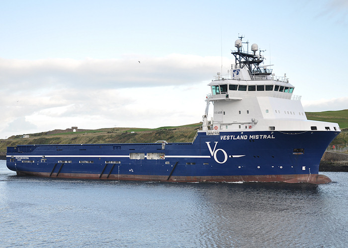 Photograph of the vessel  Vestland Mistral pictured arriving at Aberdeen on 14th September 2012