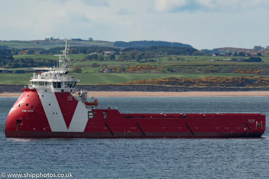 Photograph of the vessel  VOS Pace pictured at anchor in Aberdeen Bay on 17th May 2015