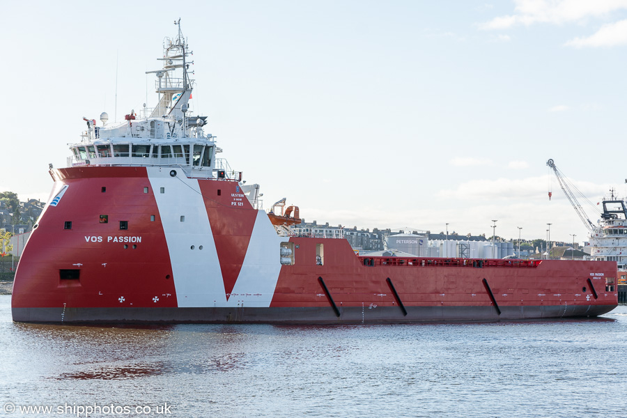 Photograph of the vessel  VOS Passion pictured departing Aberdeen on 15th October 2021