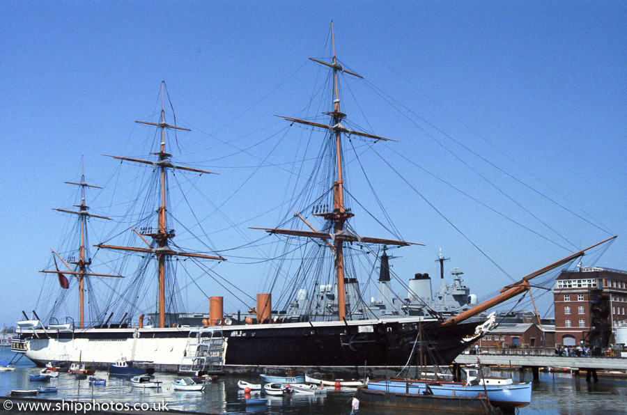 Photograph of the vessel HMS Warrior pictured in Portsmouth on 7th May 1989