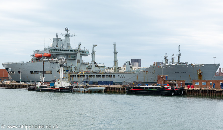 Photograph of the vessel RFA Wave Knight pictured laid up in Portsmouth Naval Base on 8th July 2023