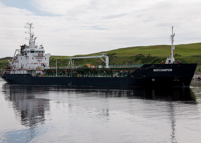 Photograph of the vessel  Whitchampion pictured arriving at Aberdeen on 12th June 2014