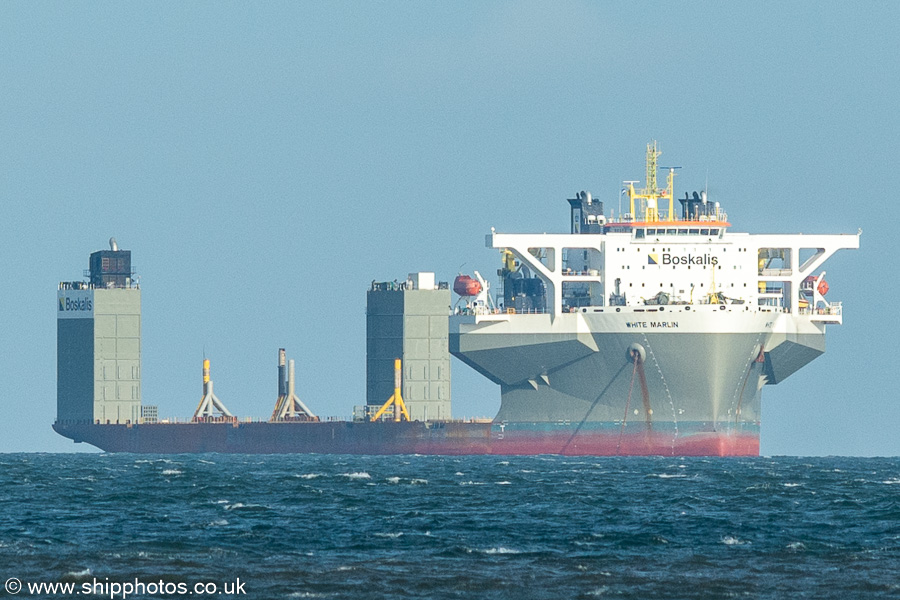 Photograph of the vessel  White Marlin pictured at anchor in the Firth of Forth on 10th October 2021