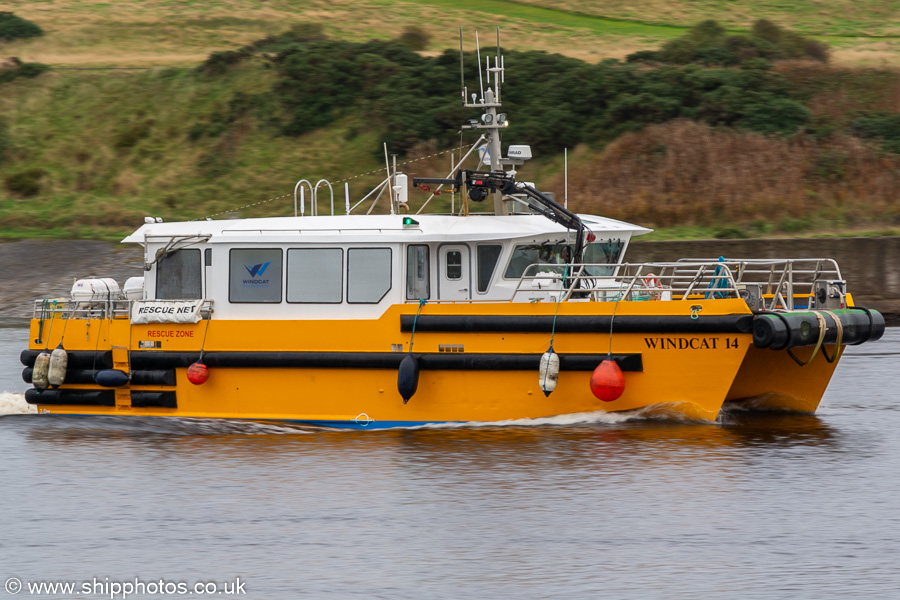 Photograph of the vessel  Windcat 14 pictured arriving at Aberdeen on 11th October 2021