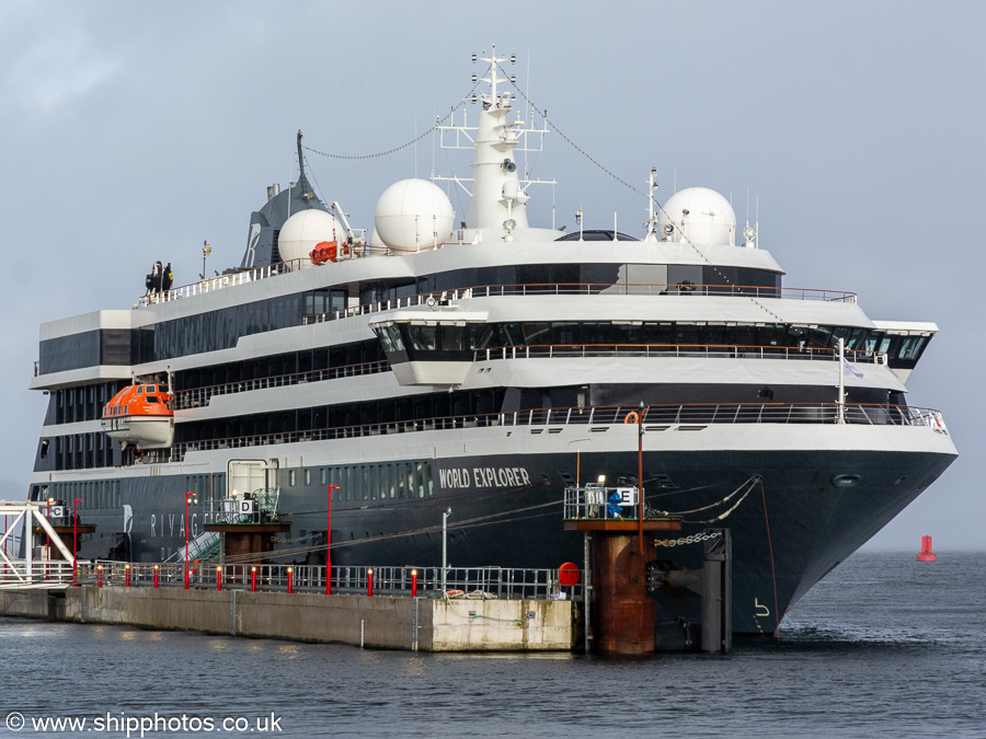 Photograph of the vessel  World Explorer pictured at Greenock Ocean Terminal on 29th September 2023