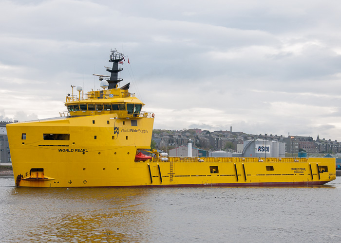 Photograph of the vessel  World Pearl pictured arriving departing Aberdeen on 4th May 2014