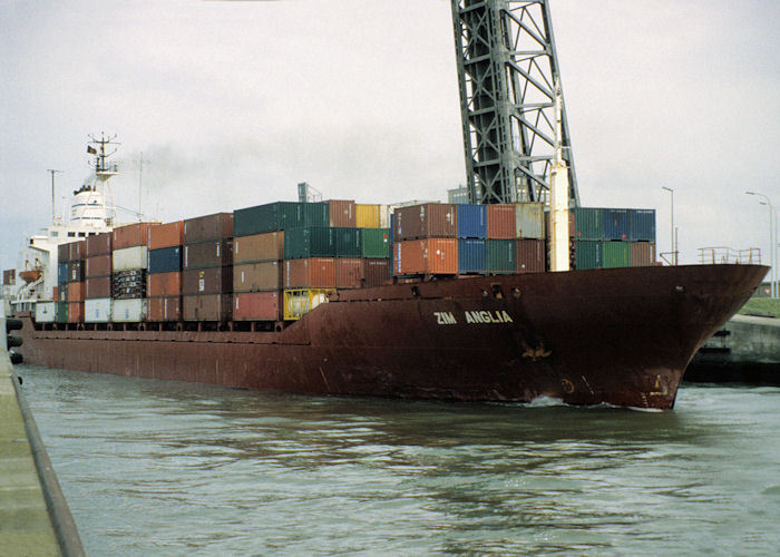 Photograph of the vessel  Zim Anglia pictured departing Antwerp on 19th April 1997