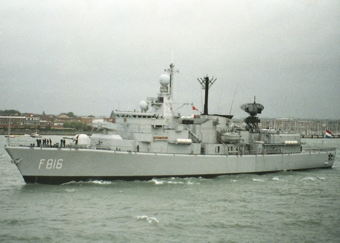 HrMS Abraham Crijnssen pictured departing Portsmouth Harbour on 25th July 1988