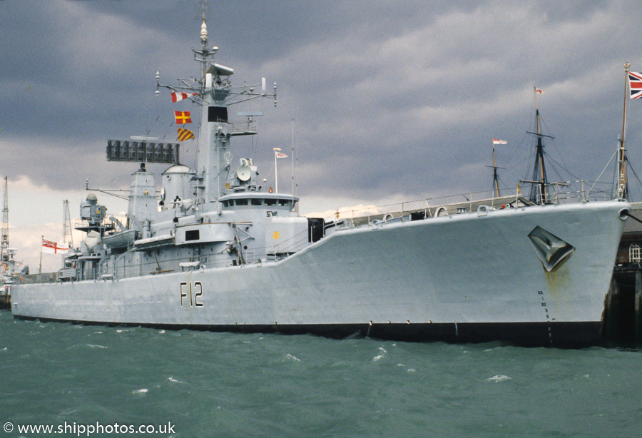 Achilles pictured in Portsmouth Naval Base on 30th July 1989