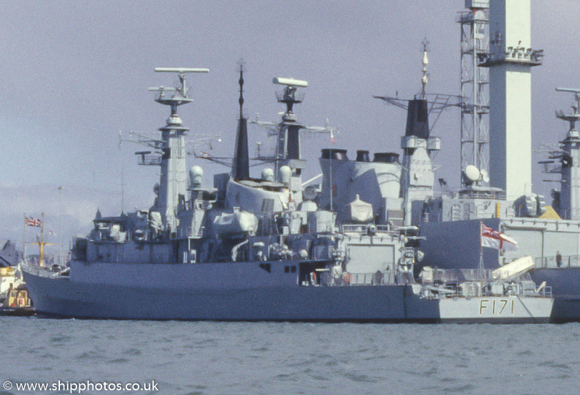 HMS Active pictured in Devonport Naval Base on 20th April 1987