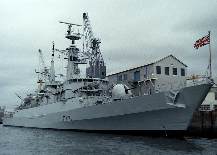 HMS Active pictured in Devonport Naval Base on 10th August 1988