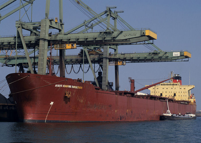 Photograph of the vessel  Agios Ioannis Theologos pictured in Mississippihaven, Europoort on 14th April 1996