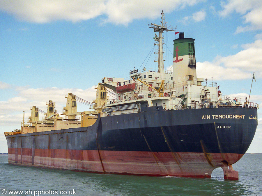 Photograph of the vessel  Ain Temouchent pictured at anchor in the Thames Estuary on 31st August 2002