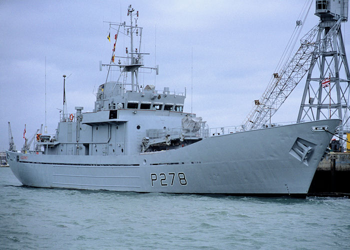 HMS Alderney pictured in Portsmouth Naval Base on 23rd September 1991