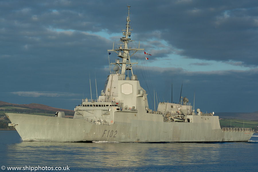 Photograph of the vessel SPS Almirante Juan de Borbón pictured passing Greenock on 9th October 2016