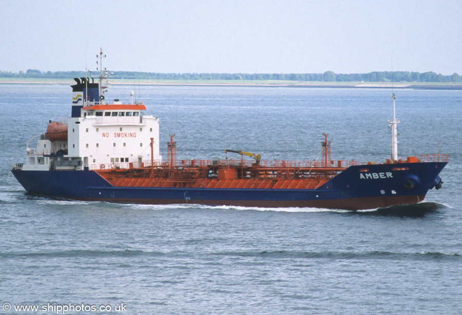 Photograph of the vessel  Amber pictured on the Westerschelde passing Vlissingen on 20th June 2002