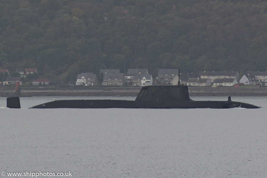 Photograph of the vessel HMS Ambush pictured on the River Clyde on 20th October 2015