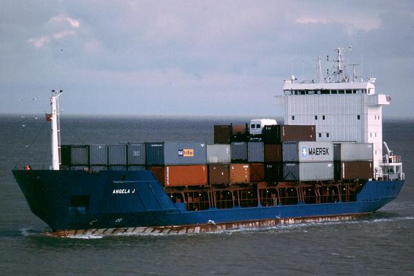 Photograph of the vessel  Angela J pictured arriving in Felixstowe on 18th March 2001