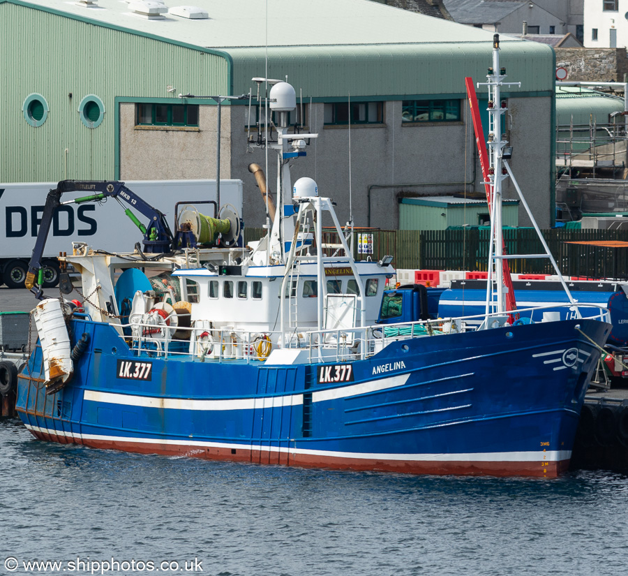 Photograph of the vessel fv Angelina pictured at Scalloway on 20th May 2022