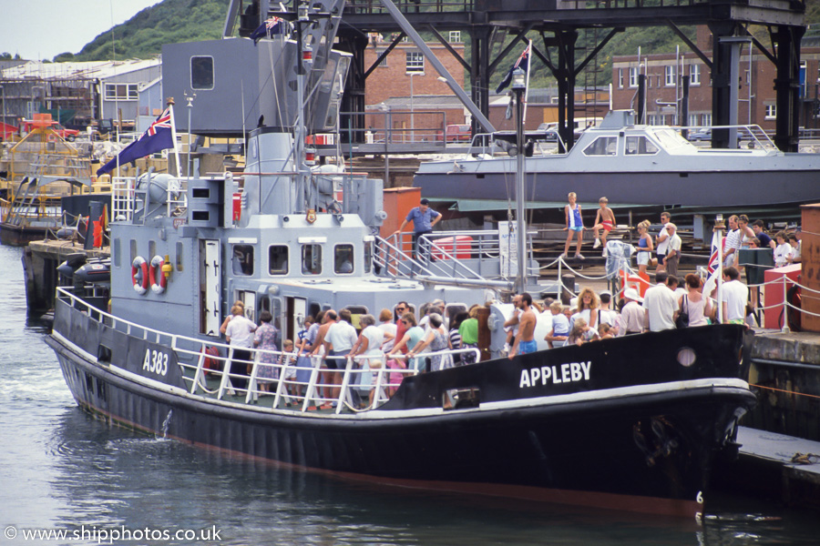 RMAS Appleby pictured in Portland Harbour on 23rd July 1989