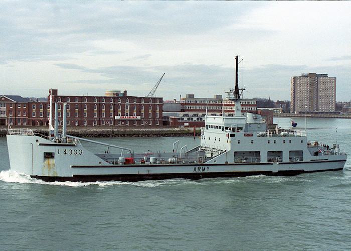 HMAV Arakan pictured departing Portsmouth Harbour on 14th February 1988