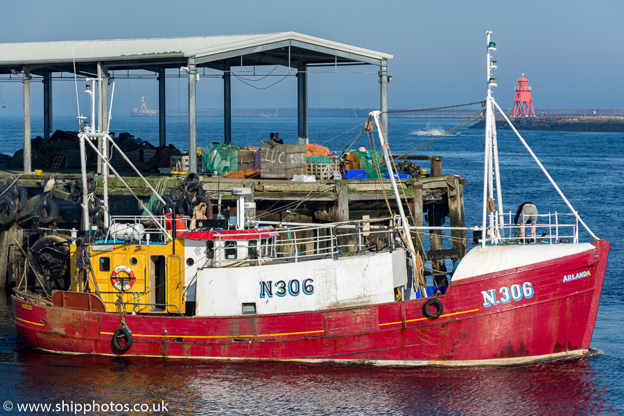 Photograph of the vessel fv Arlanda pictured departing the Fish Quay, North Shields on 25th August 2019