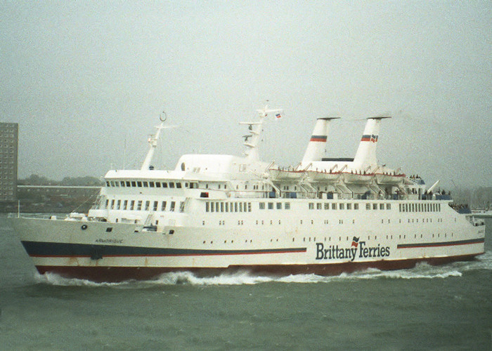 Photograph of the vessel  Armorique pictured departing Portsmouth Harbour on 25th July 1988