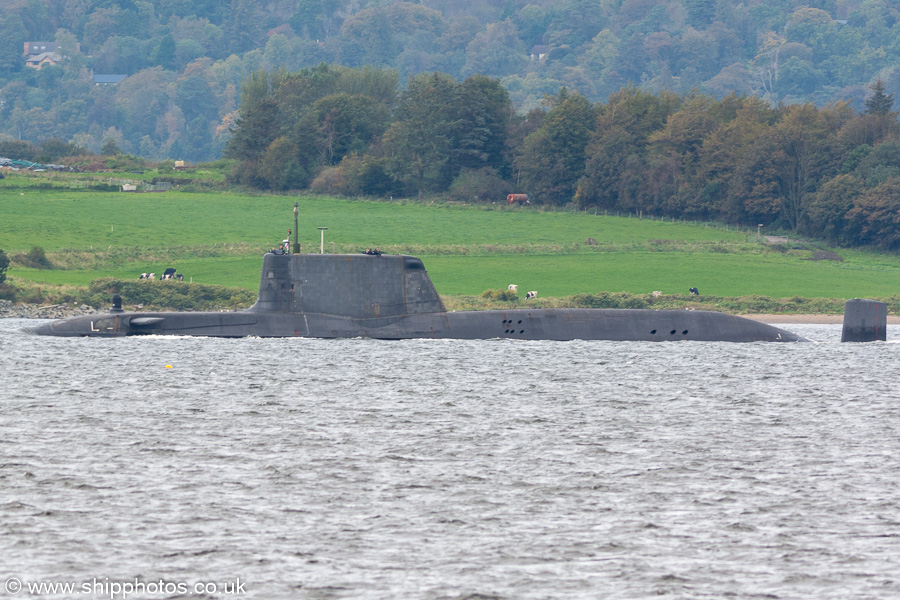HMS Astute pictured passing Greenock on 4th October 2019