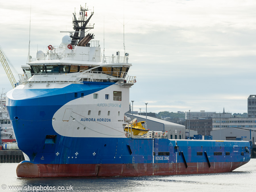 Photograph of the vessel  Aurora Horizon pictured departing Aberdeen on 9th August 2023