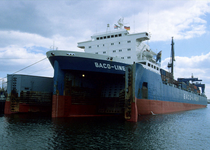 Photograph of the vessel  Baco-Liner 1 pictured at Rotterdam on 20th April 1997