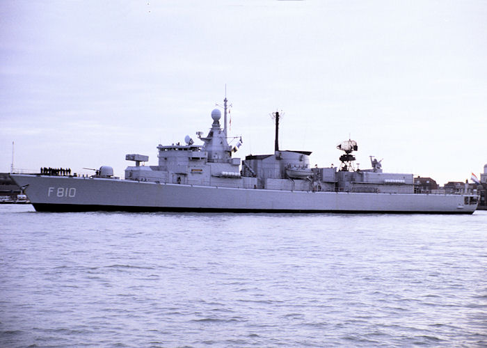 Photograph of the vessel HrMS Banckert pictured arriving in Portsmouth Harbour on 1st December 1990