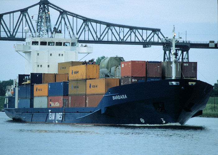 Photograph of the vessel  Barbara pictured passing through Rendsburg on 8th June 1997