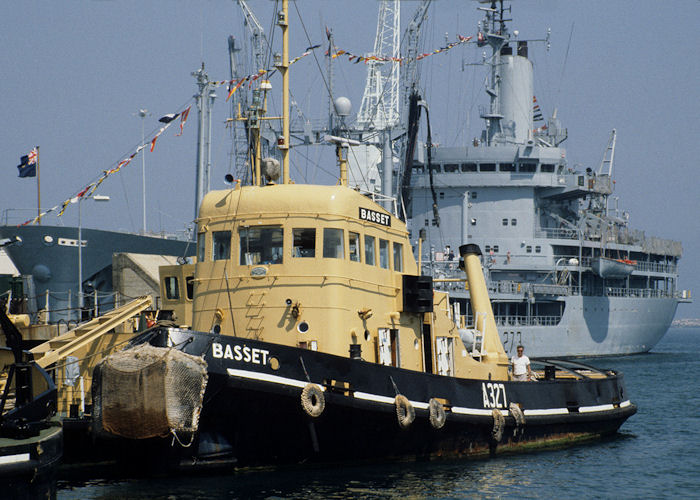 RMAS Basset pictured in Portland Harbour on 21st July 1990