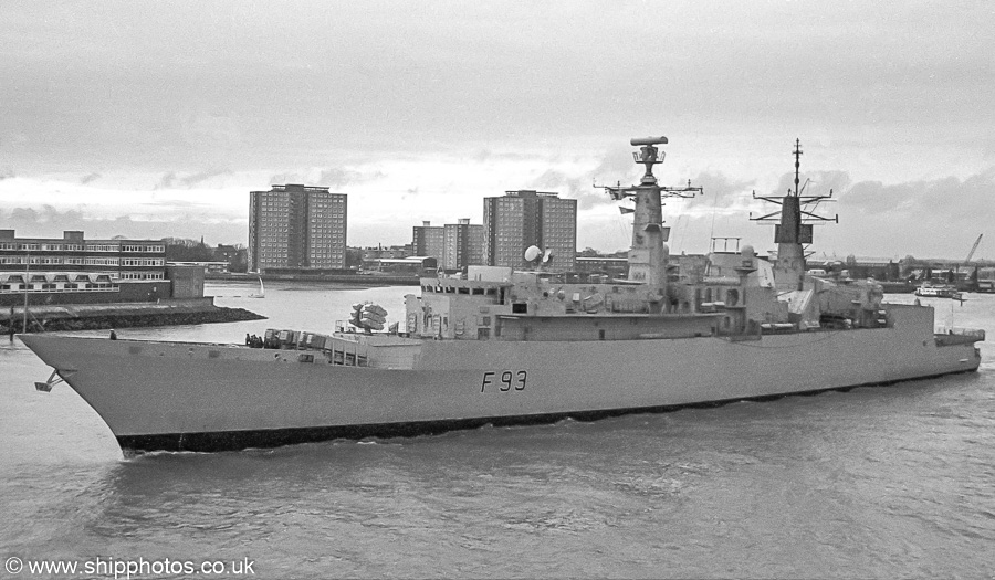 Photograph of the vessel HMS Beaver pictured departing Portsmouth Harbour on 19th March 1989