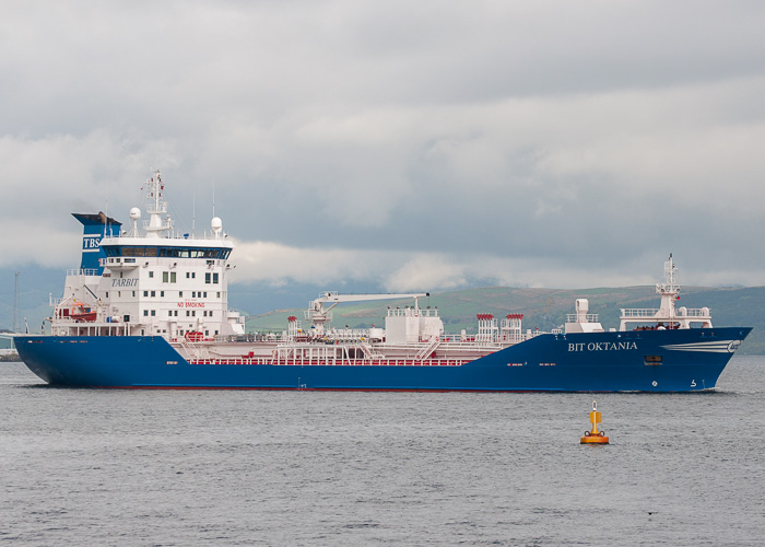 Photograph of the vessel  Bit Oktania pictured passing Greenock on 12th May 2014