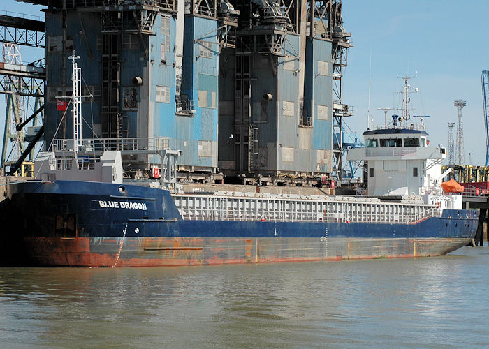 Photograph of the vessel  Blue Dragon pictured at Tilbury Grain Terminal on 22nd May 2010