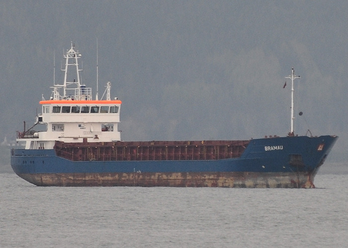 Photograph of the vessel  Bramau pictured at anchor at the Tail o' the Bank on 7th April 2012