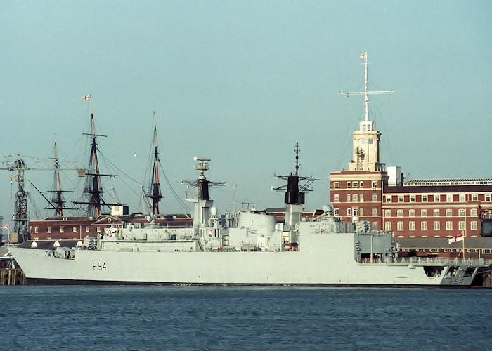 Photograph of the vessel HMS Brave pictured in Portsmouth Naval Base on 14th February 1988