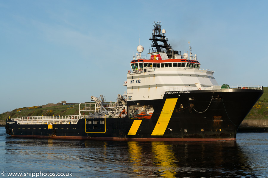 Photograph of the vessel  Caledonian Vigilance pictured arriving at Aberdeen on 22nd May 2015
