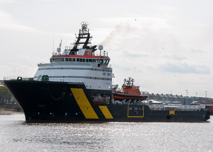 Photograph of the vessel  Caledonian Vision pictured departing Aberdeen on 3rd May 2014