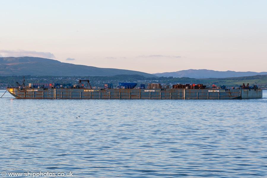 Photograph of the vessel  Caroline pictured passing Greenock under tow on 20th May 2024